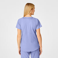 W123 Women's Flex Back Stylized V-Neck Scrub Top Ceil Blue back view