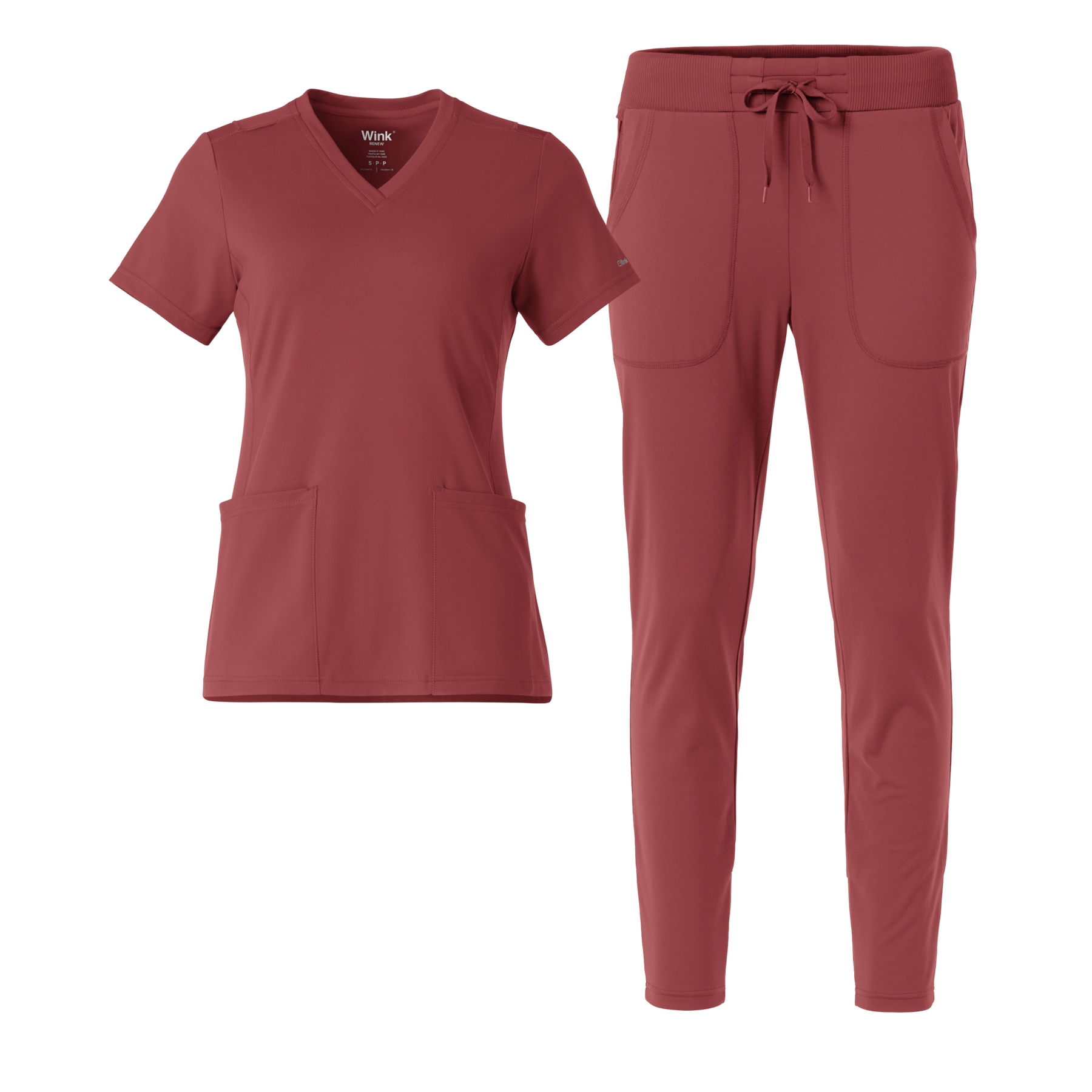 RENEW Knit 2 Pocket Top and Track Pant Scrub Set | Ruby