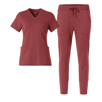 RENEW Knit 2 Pocket Top and Track Pant Scrub Set | Ruby