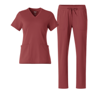 RENEW Knit V-Neck and Wide Leg Scrub Set - Ruby