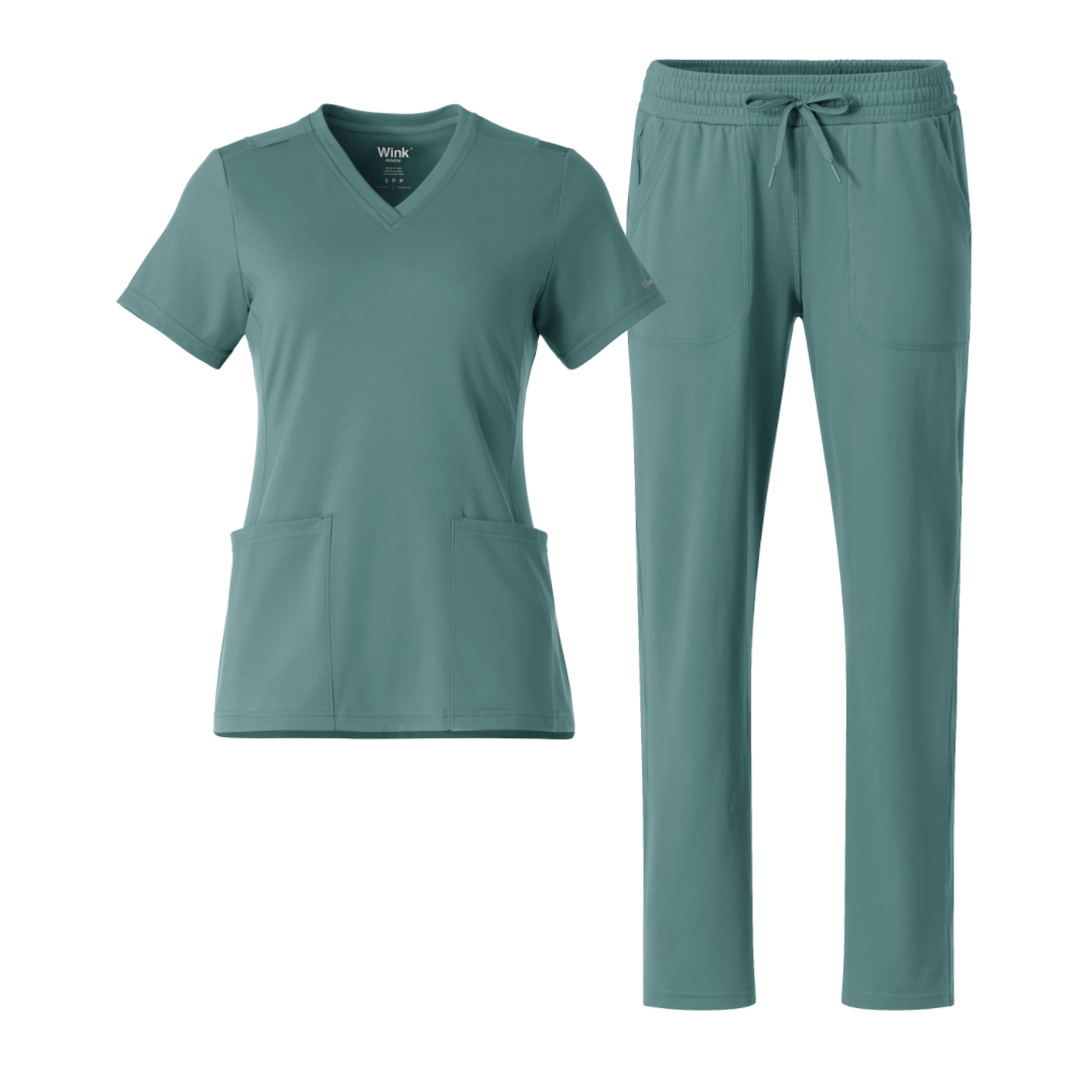 RENEW Knit V-Neck and Wide Leg Scrub Set - Vintage Teal