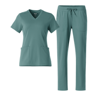RENEW Knit V-Neck and Wide Leg Scrub Set - Vintage Teal