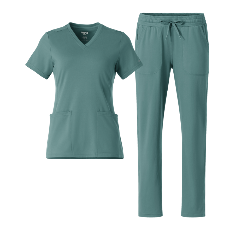 RENEW Knit V-Neck and Wide Leg Scrub Set - Vintage Teal
