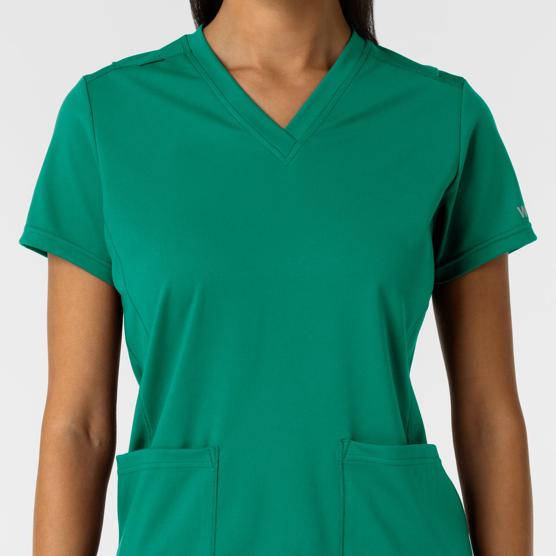 RENEW Knit Women's 2-Pocket Scrub Top Bahama Breeze front detail
