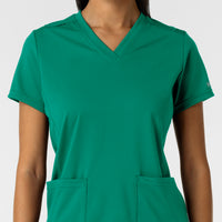 RENEW Knit Women's 2-Pocket Scrub Top Bahama Breeze front detail