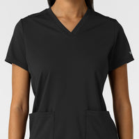 RENEW Knit Women's 2-Pocket Scrub Top Black front detail