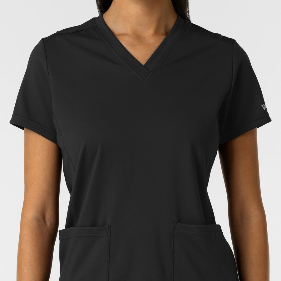 RENEW Knit Women's 2-Pocket Scrub Top Black front detail