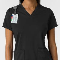 RENEW Knit Women's 2-Pocket Scrub Top Black side detail 1