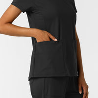 RENEW Knit Women's 2-Pocket Scrub Top Black side detail 2