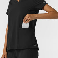 RENEW Knit Women's 2-Pocket Scrub Top Black hemline detail