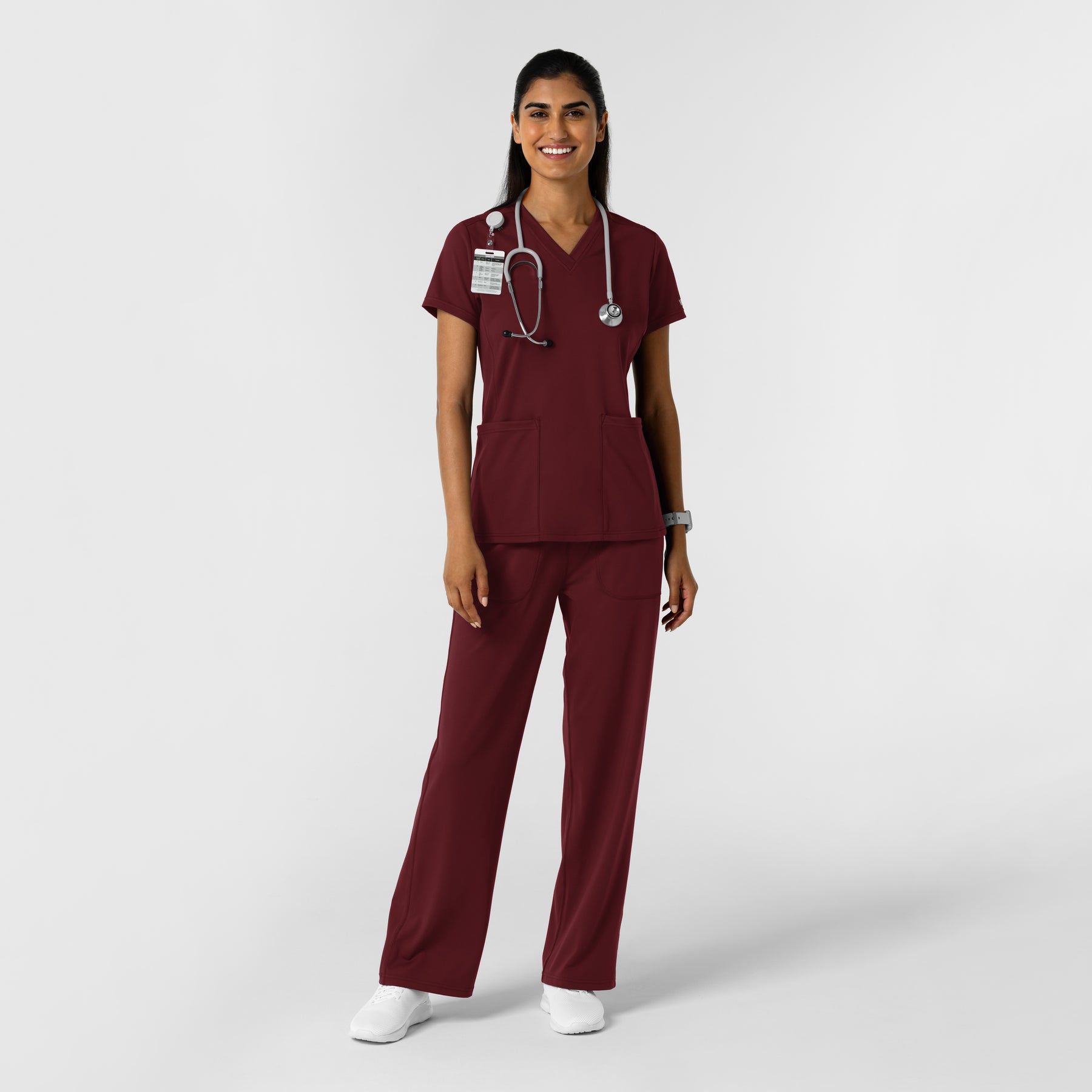 RENEW Knit Women's 2-Pocket Scrub Top Burgundy full scrub set