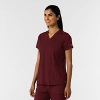 RENEW Knit Women's 2-Pocket Scrub Top Burgundy side view