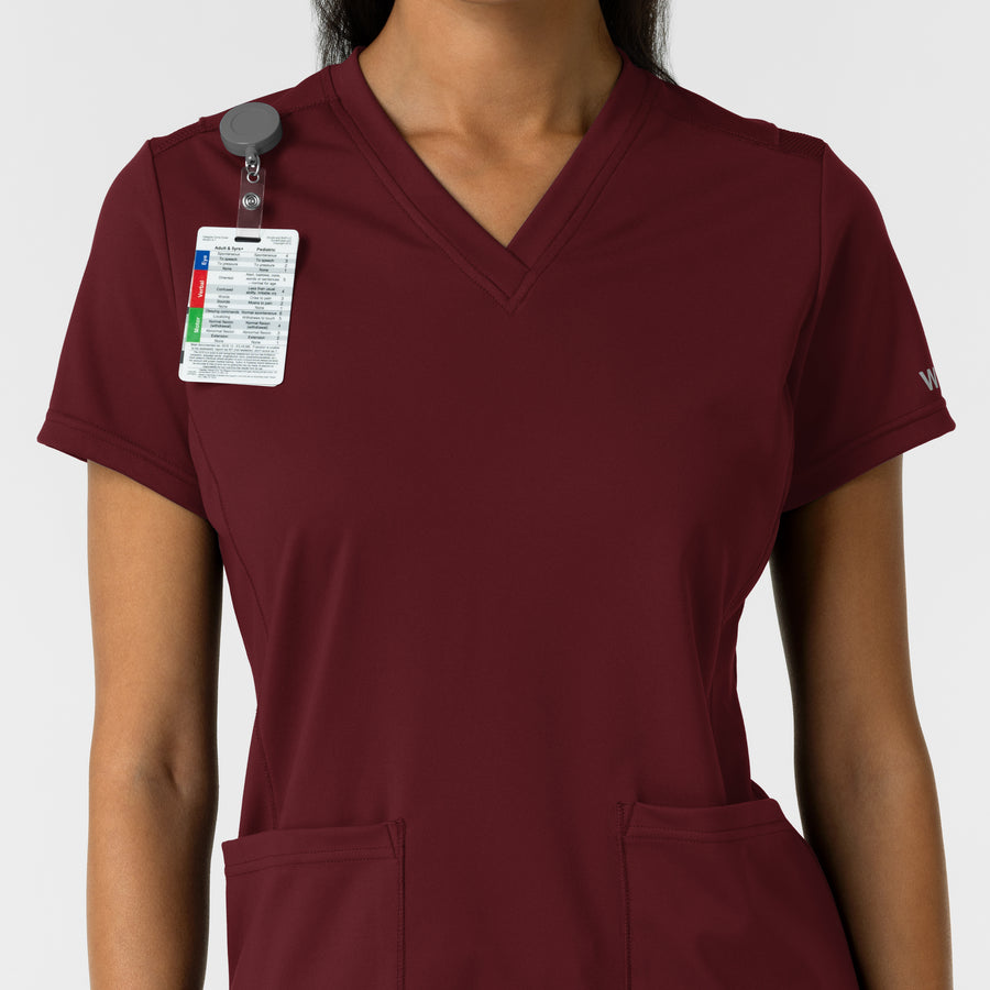 RENEW Knit Women's 2-Pocket Scrub Top Burgundy side detail 1