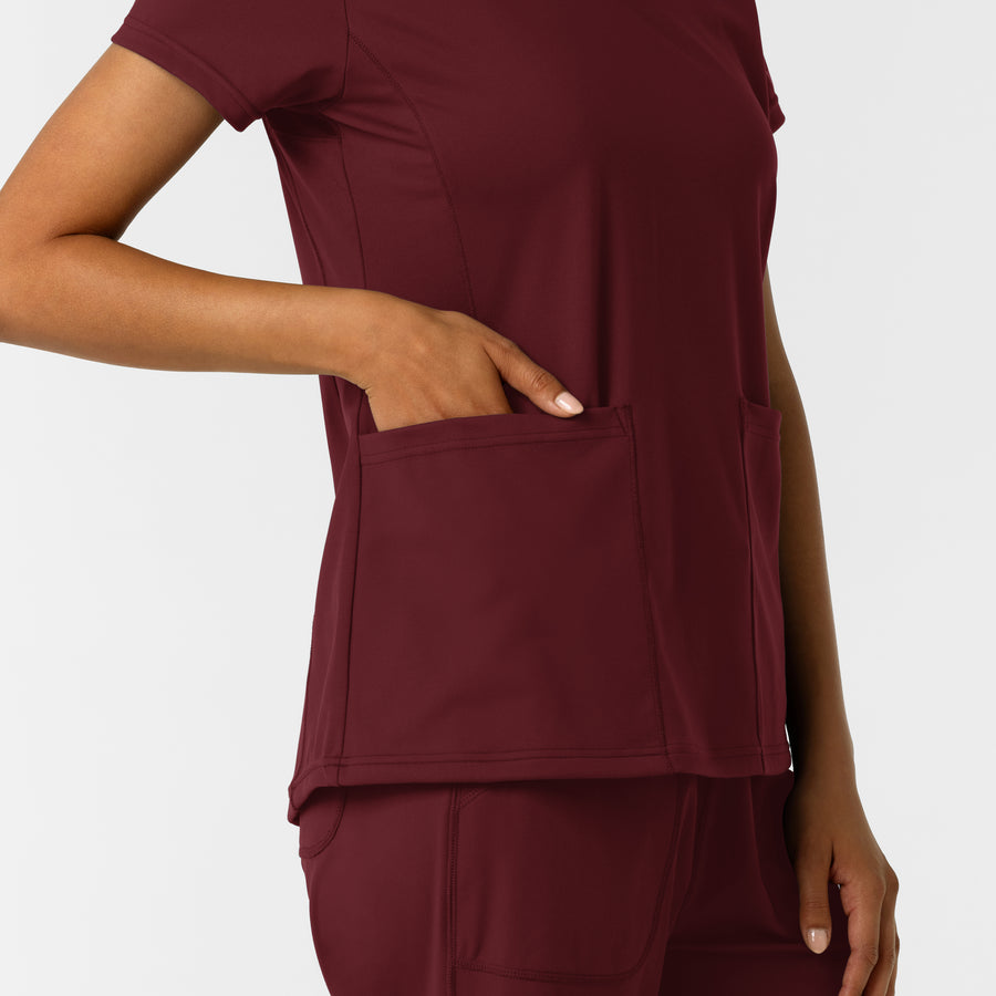 RENEW Knit Women's 2-Pocket Scrub Top Burgundy side detail 2