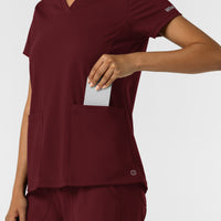 RENEW Knit Women's 2-Pocket Scrub Top Burgundy hemline detail