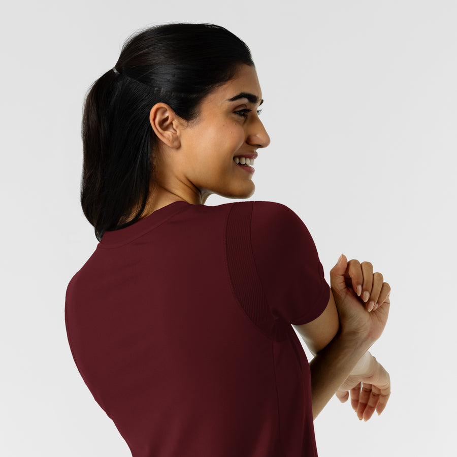 RENEW Knit Women's 2-Pocket Scrub Top Burgundy back detail