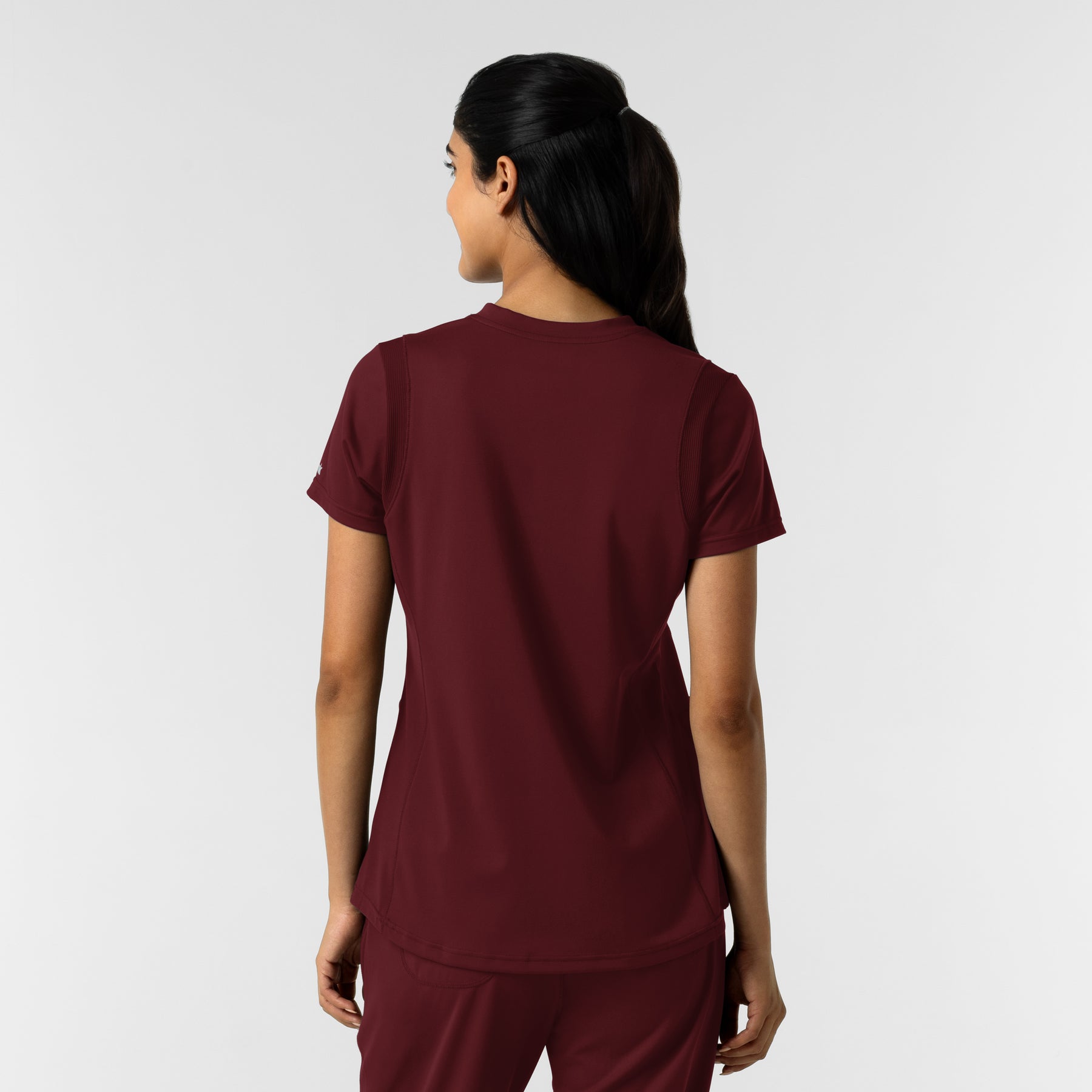 RENEW Knit Women's 2-Pocket Scrub Top Burgundy back view