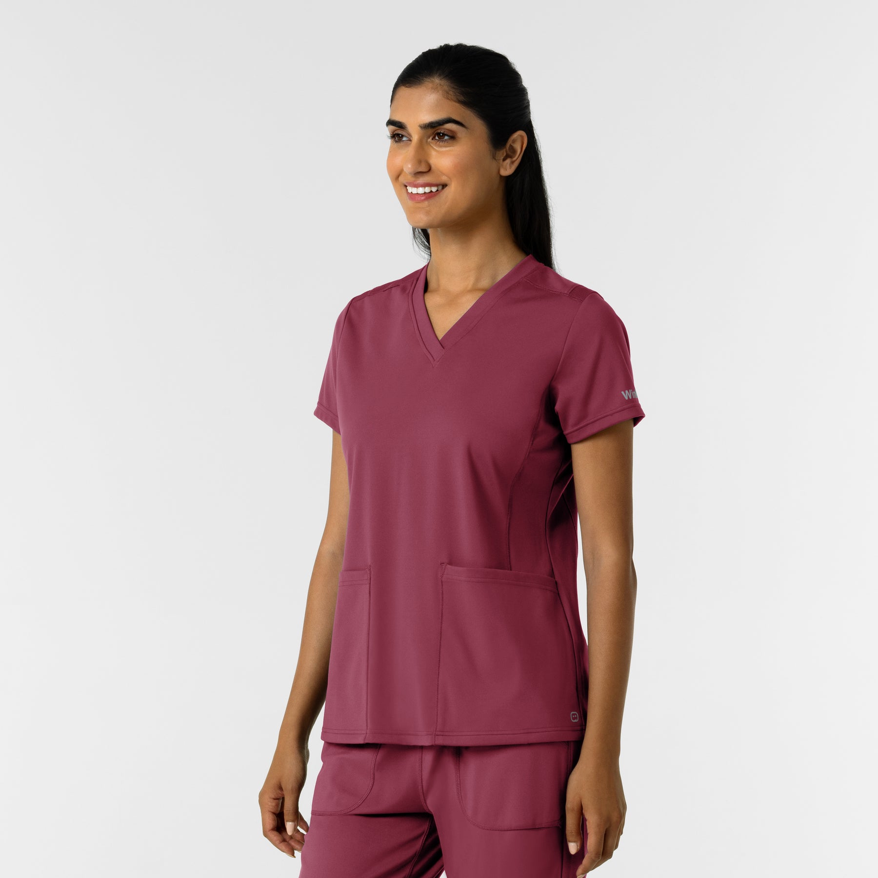 RENEW Knit Women's 2-Pocket Scrub Top Carnation side view