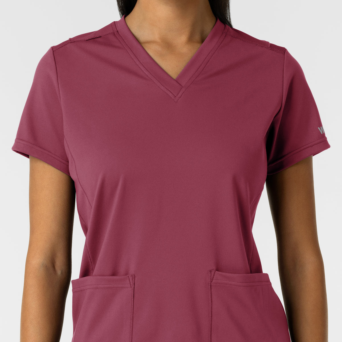 RENEW Knit Women's 2-Pocket Scrub Top Carnation front detail