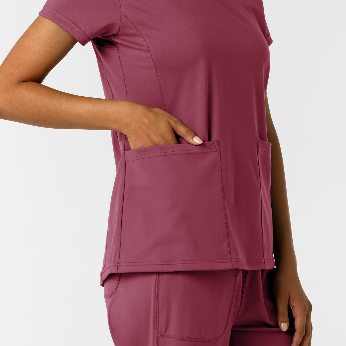 RENEW Knit Women's 2-Pocket Scrub Top Carnation side detail 2