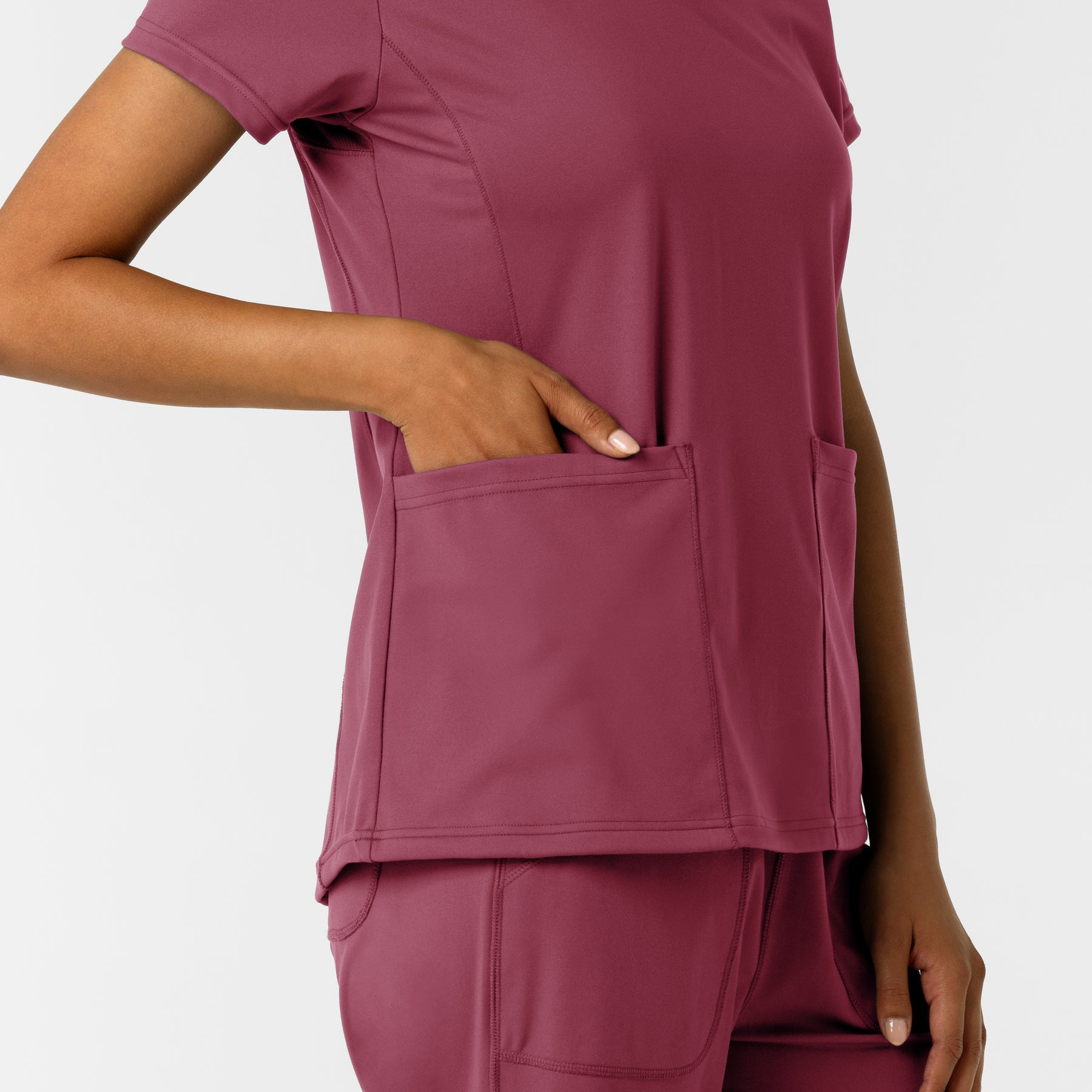 RENEW Knit Women's 2-Pocket Scrub Top Carnation side detail 2