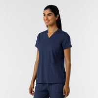 RENEW Knit Women's 2-Pocket Scrub Top Navy side view