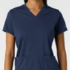 RENEW Knit Women's 2-Pocket Scrub Top Navy front detail