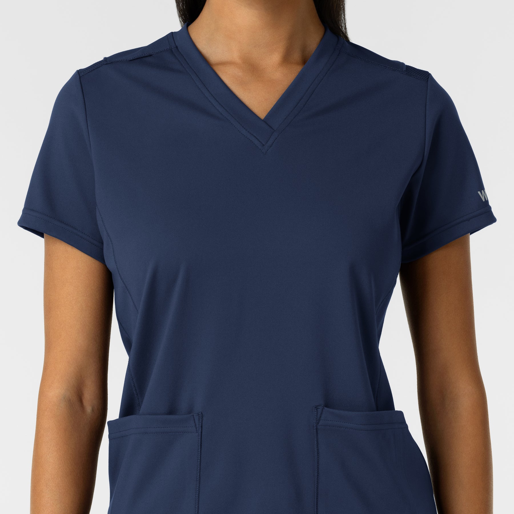 RENEW Knit Women's 2-Pocket Scrub Top Navy front detail