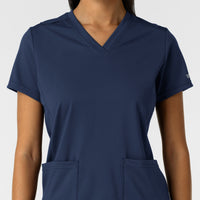 RENEW Knit Women's 2-Pocket Scrub Top Navy front detail