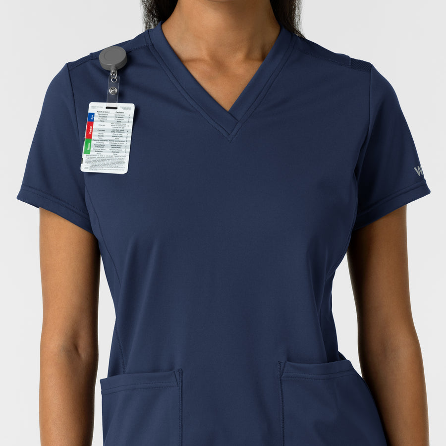 RENEW Knit Women's 2-Pocket Scrub Top Navy side detail 1
