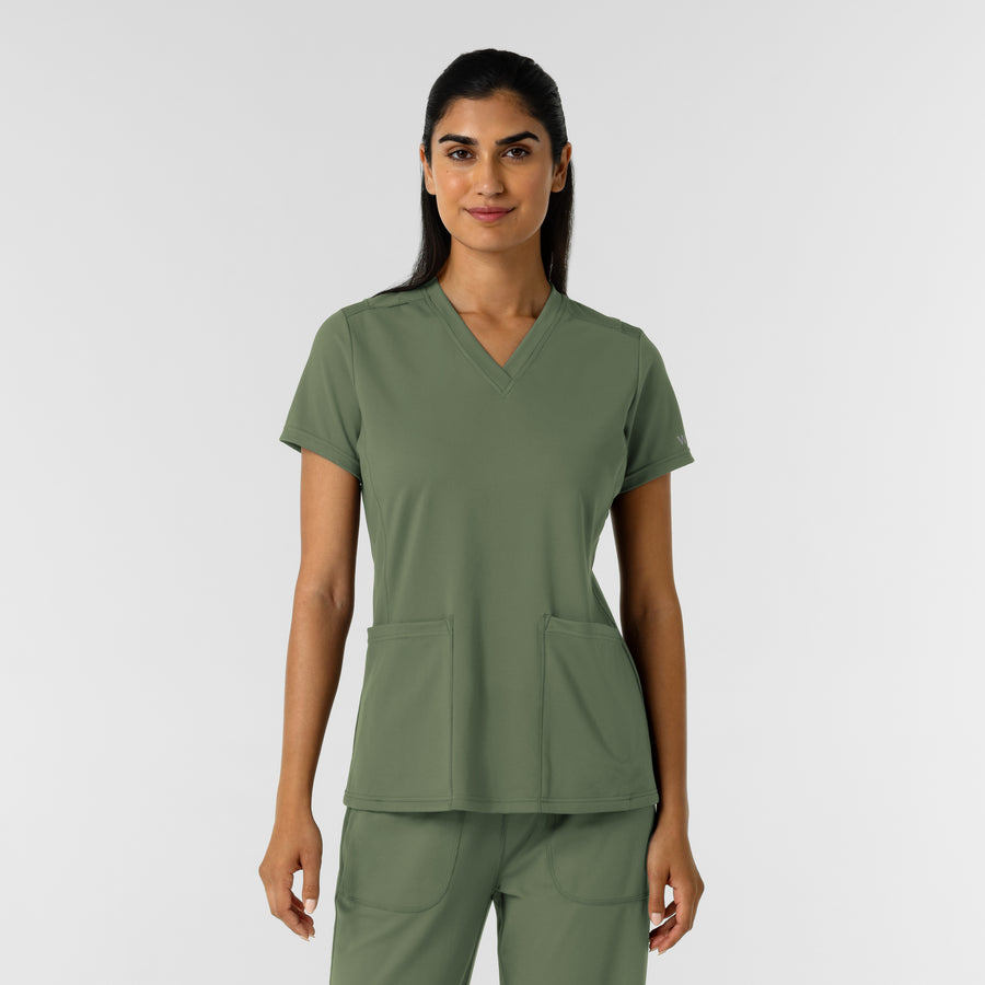 RENEW Knit Women's 2-Pocket Scrub Top Olive