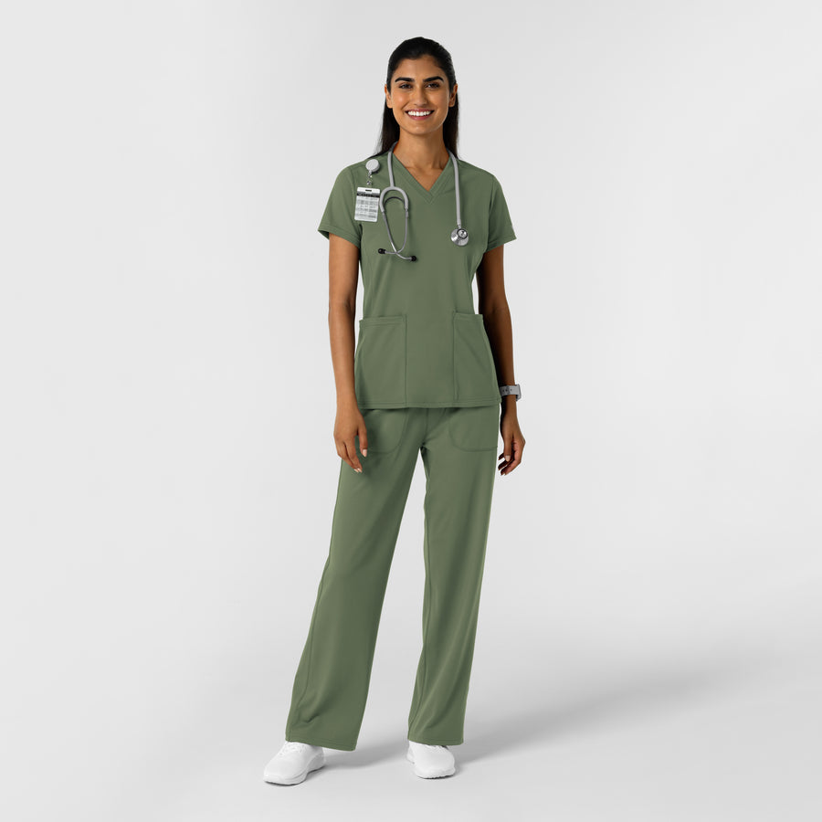 RENEW Knit Women's 2-Pocket Scrub Top Olive full scrub set