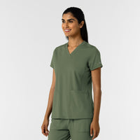 RENEW Knit Women's 2-Pocket Scrub Top Olive side view