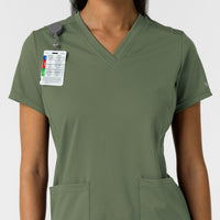 RENEW Knit Women's 2-Pocket Scrub Top Olive side detail 1