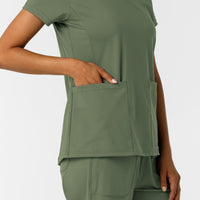 RENEW Knit Women's 2-Pocket Scrub Top Olive side detail 2
