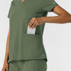 RENEW Knit Women's 2-Pocket Scrub Top Olive hemline detail