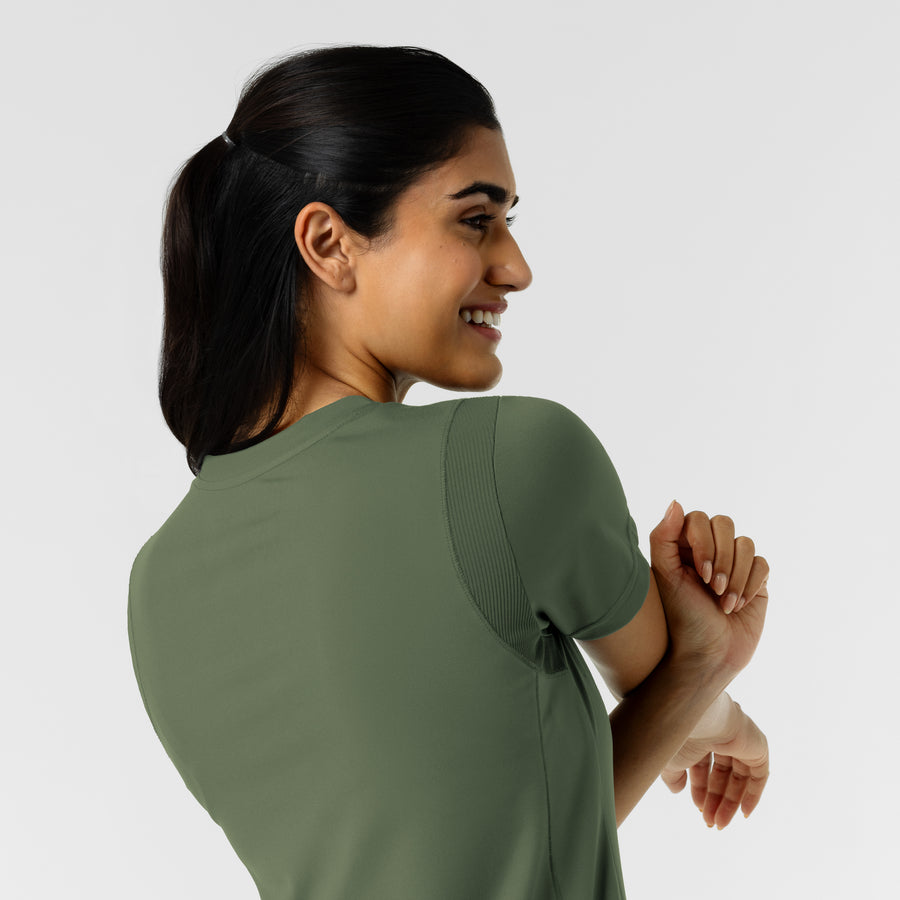 RENEW Knit Women's 2-Pocket Scrub Top Olive back detail