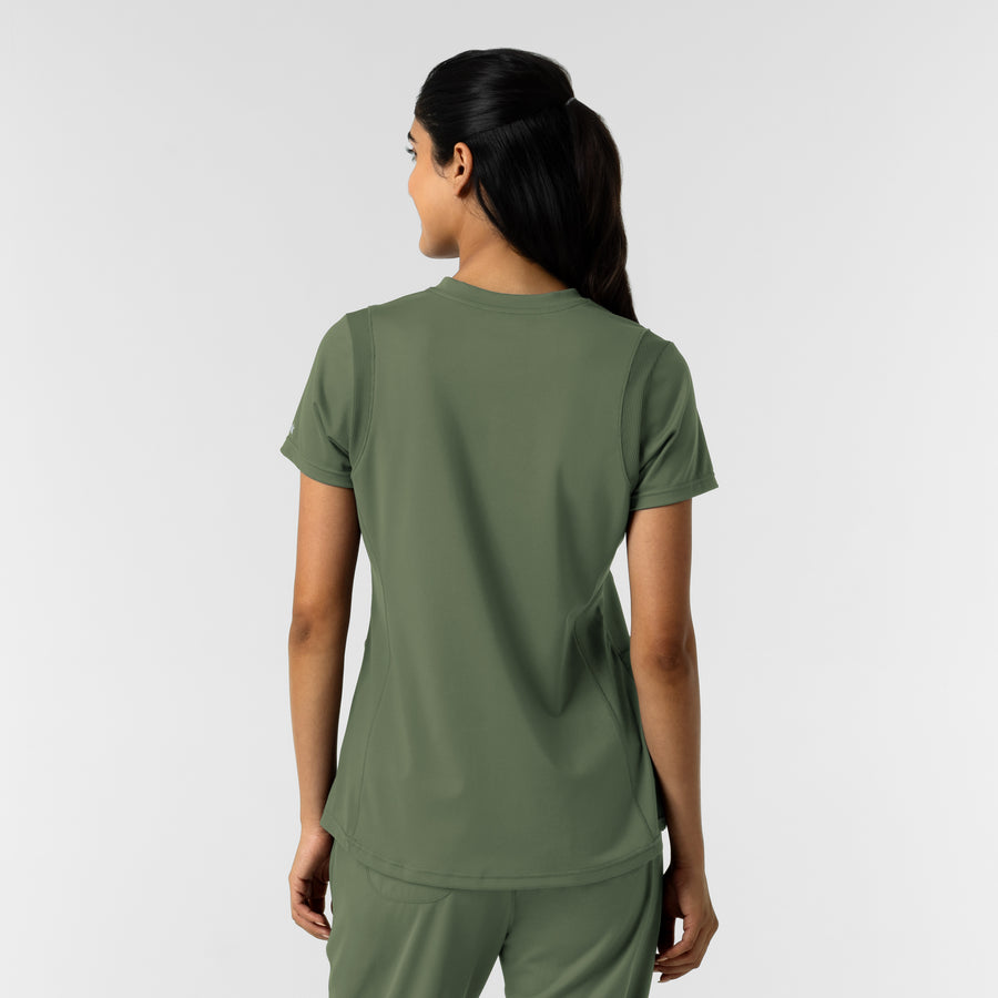 RENEW Knit Women's 2-Pocket Scrub Top Olive back view