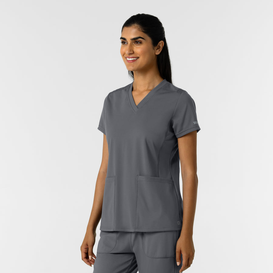 RENEW Knit Women's 2-Pocket Scrub Top Pewter side view