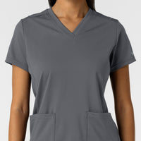 RENEW Knit Women's 2-Pocket Scrub Top Pewter front detail