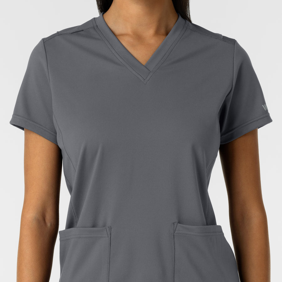 RENEW Knit Women's 2-Pocket Scrub Top Pewter front detail
