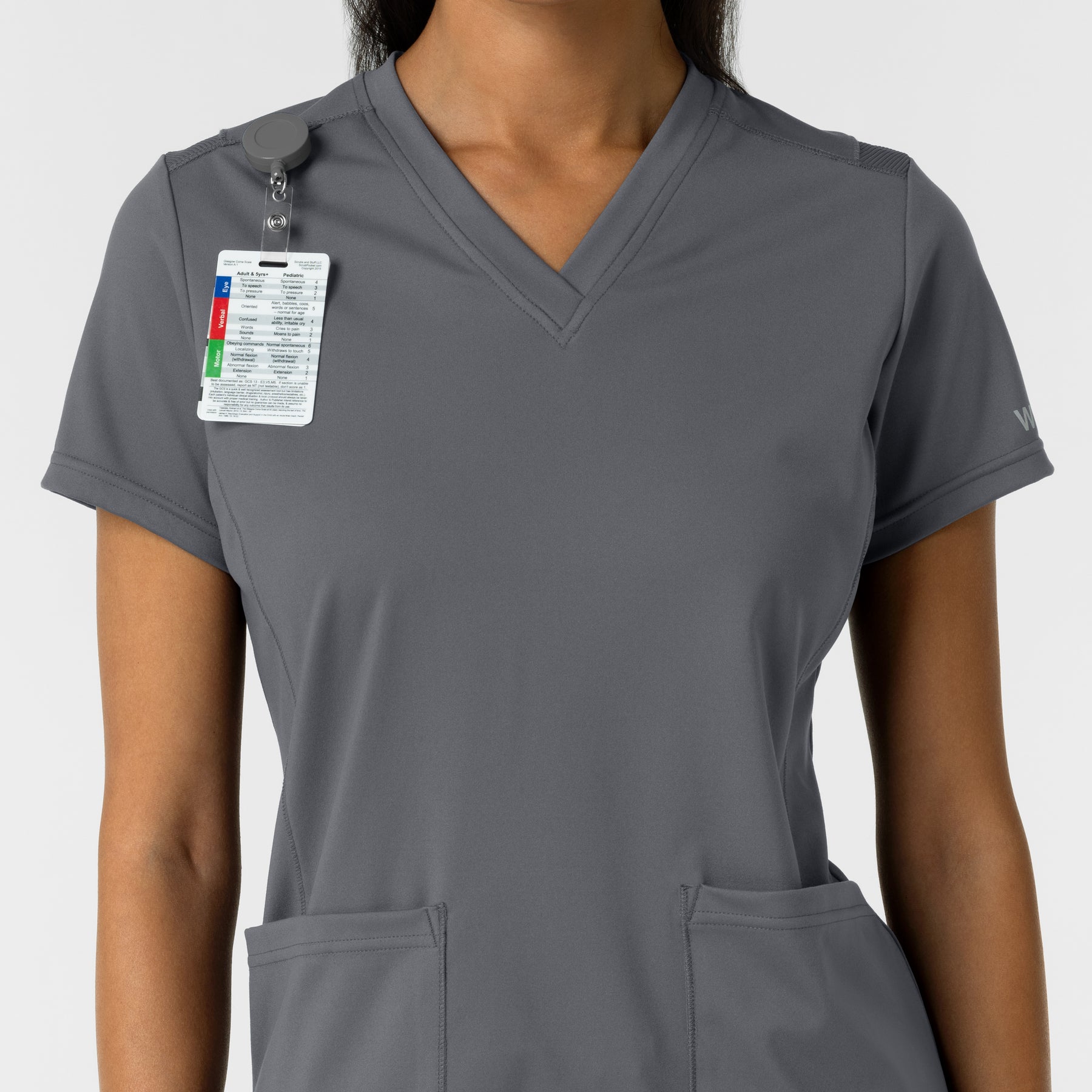RENEW Knit Women's 2-Pocket Scrub Top Pewter side detail 1