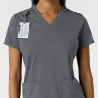 RENEW Knit Women's 2-Pocket Scrub Top Pewter side detail 1