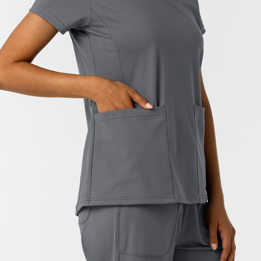 RENEW Knit Women's 2-Pocket Scrub Top Pewter side detail 2