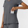 RENEW Knit Women's 2-Pocket Scrub Top Pewter hemline detail