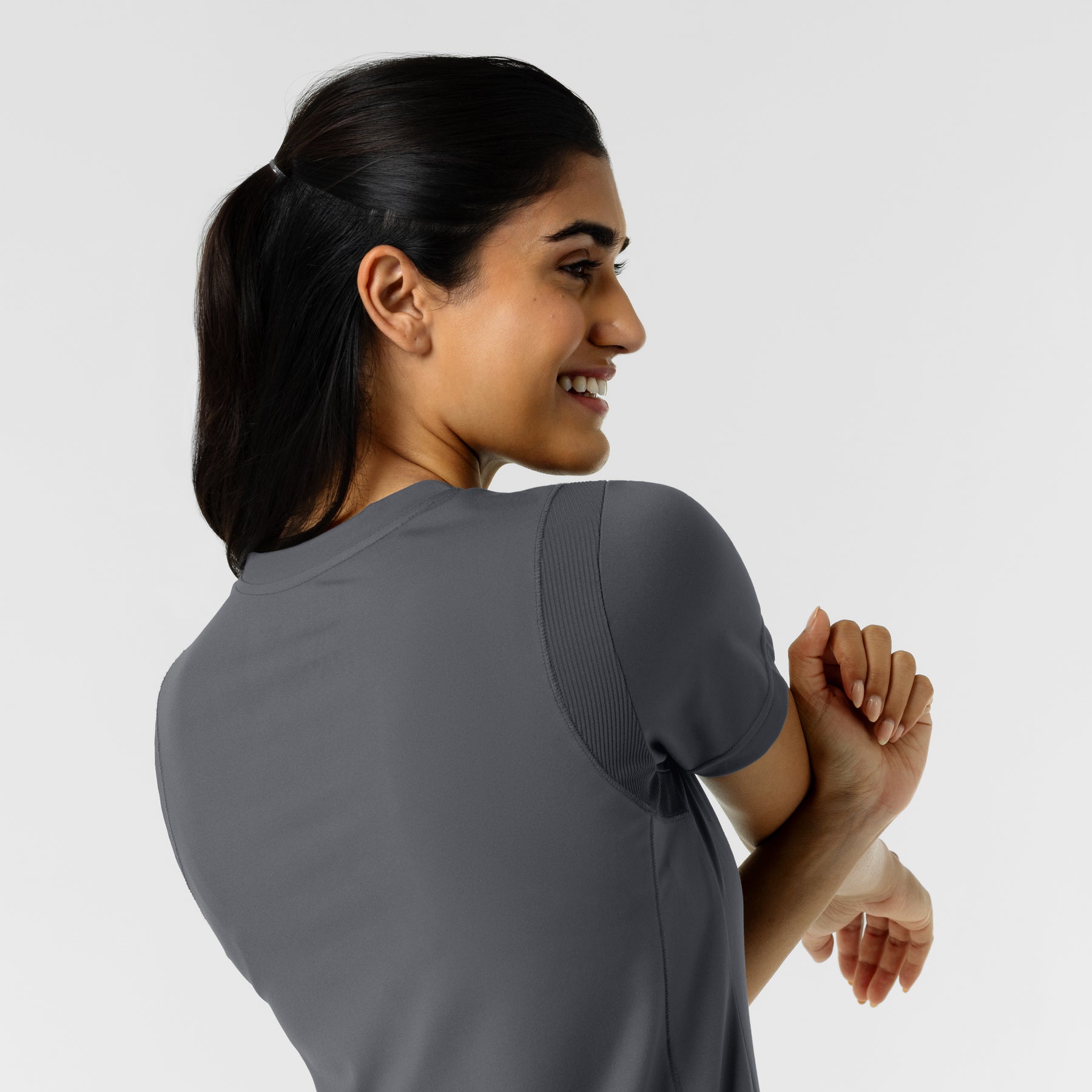 RENEW Knit Women's 2-Pocket Scrub Top Pewter back detail