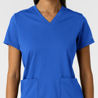 RENEW Knit Women's 2-Pocket Scrub Top Royal front detail