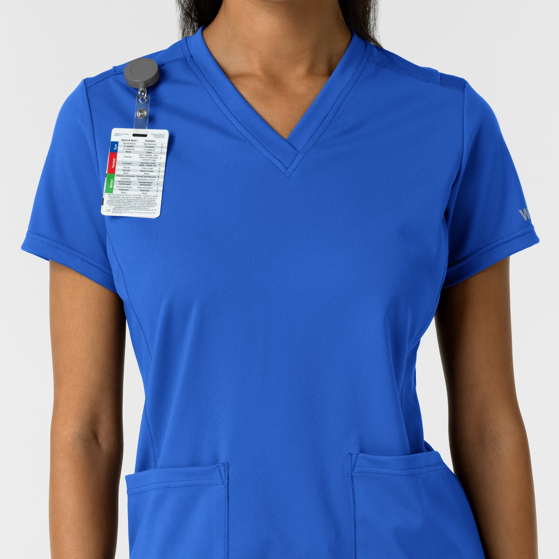 RENEW Knit Women's 2-Pocket Scrub Top Royal side detail 1