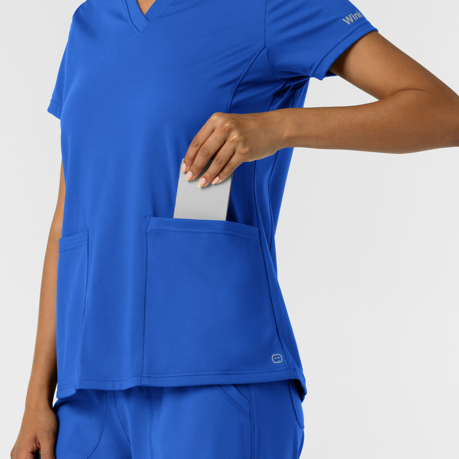 RENEW Knit Women's 2-Pocket Scrub Top Royal hemline detail