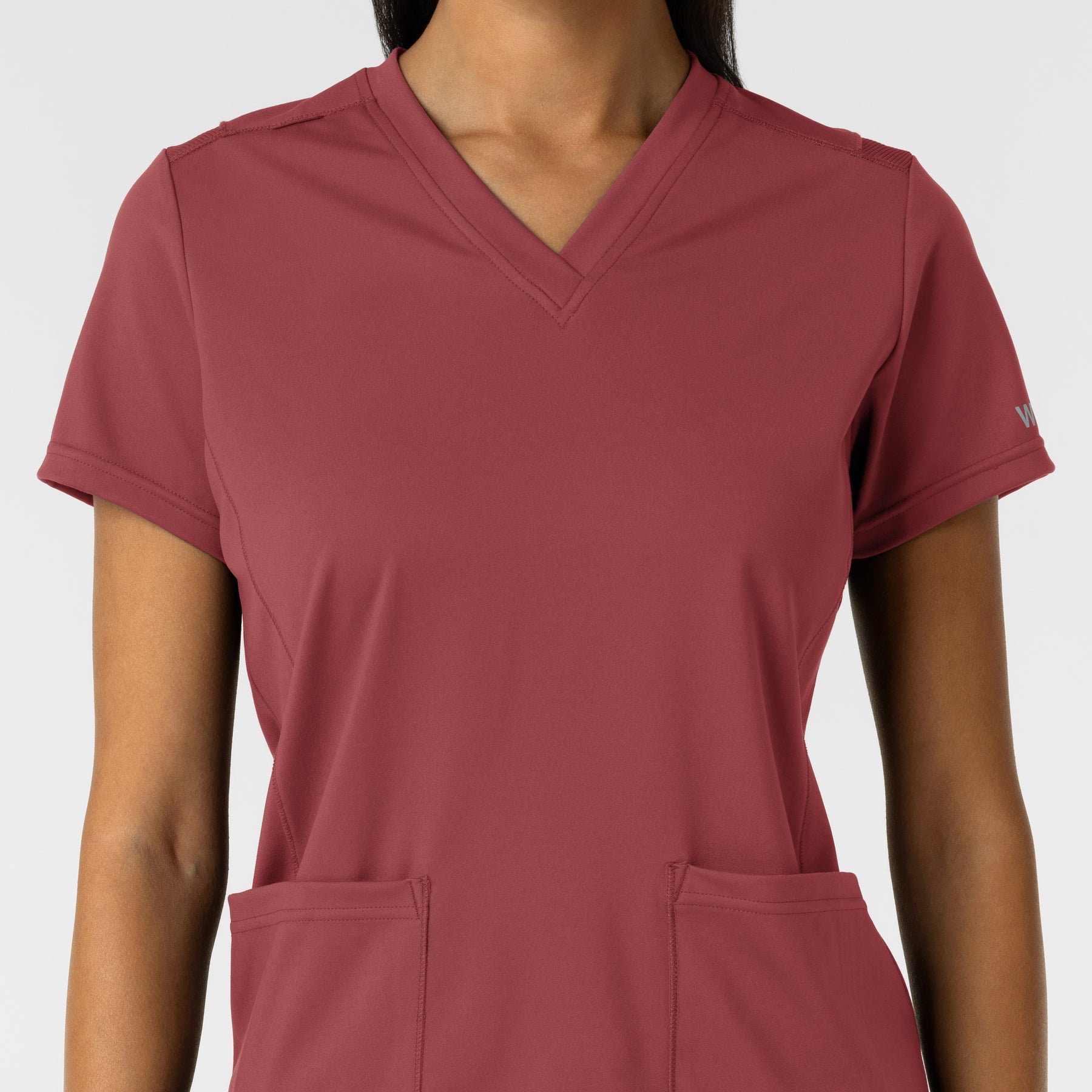 RENEW Knit Women's 2-Pocket Scrub Top - Ruby neckline